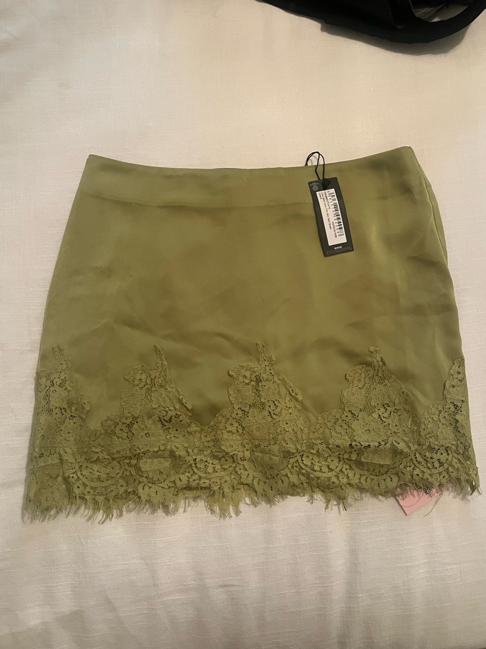PrettyLittleThing Olive Green Lace Trim Mini Skirt